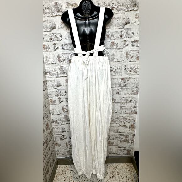 Free People Sienna Smocked Jumpsuit size S, tie back, missing belt, off white - Picture 4 of 15